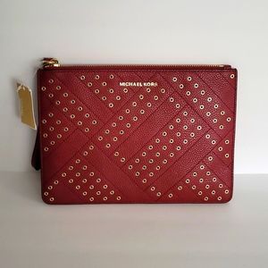 MICHAEL KORS Jet Set XL Zip Clutch Mulberry Red NWT